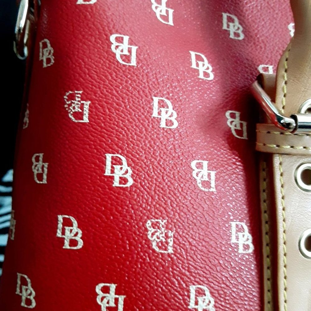 Red Logo-Print Satchel with Tan Trim and Double Handles, No Strap ! - Picture 16 of 16